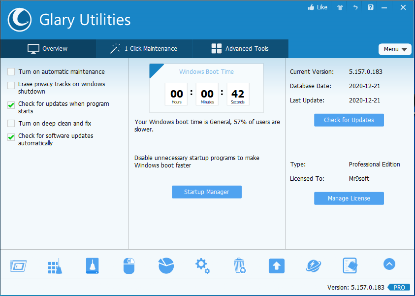 Glary Utilities Pro user interface
